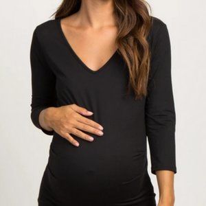 PinkBlush Black V-Neck 3/4 Sleeve Maternity Dress